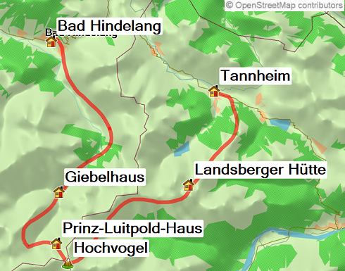 Karte Vom Tannheimer Tal zum Hochvogel, 4-tägige geführte Wanderreise