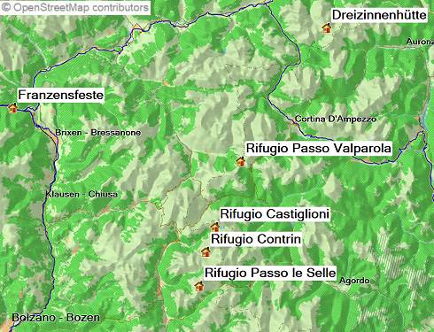 Karte Die Höhepunkte der Dolomiten, 6-tägige geführte Trekkingtour