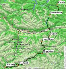 Karte Alpenüberquerung Tegernsee nach Sterzing individuell