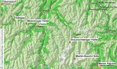 Karte Alpenüberquerung Oberstdorf Meran mit Berghütten
