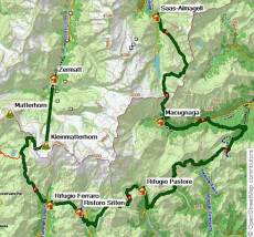 Karte Walserweg von Saas Fee nach Zermatt