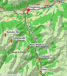Karte Alpenüberquerung mit Gepäcktransport