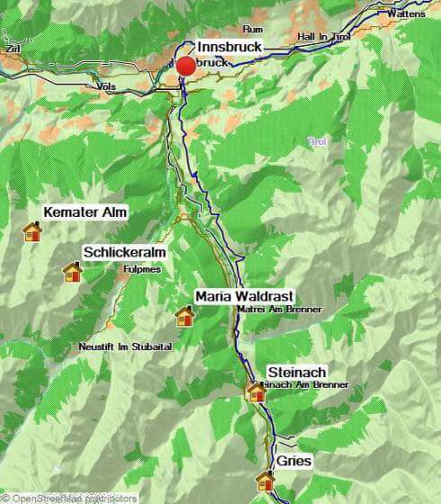 Karte Alpenüberquerung individuell von Alm zu Alm, 7-tägige individuelle Alpenüberquerung mit Gepäcktransport