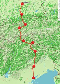 Karte Alpenüberquerung Fernradweg München Venedig