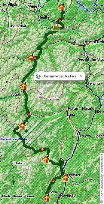 Karte Auf Panoramawegen von der Zugspitze zum Gardasee, 8-tägige geführte Alpenüberquerung mit Gepäcktransport