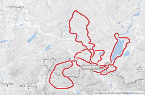 Karte Radreise Allgäuer Seen Sternfahrt individuell, 7-tägige individuelle Radreise in Deutschland