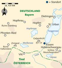 Karte Wanderreise im Allgäu, Königsschlösser