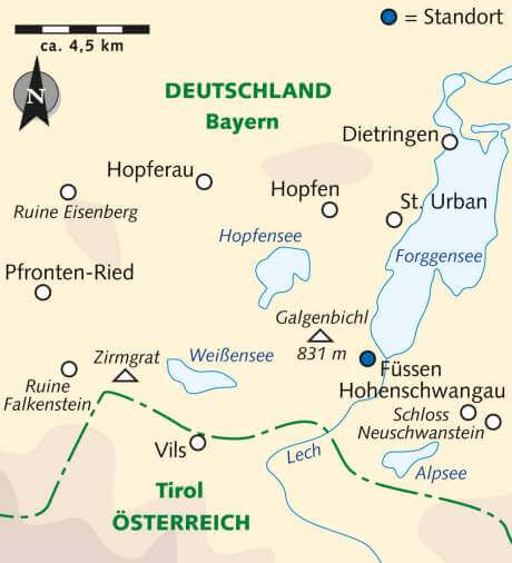 Karte Das Allgäu - Seenzauber und Königsschlösser individuell, 8-tägige individuelle Wanderreise