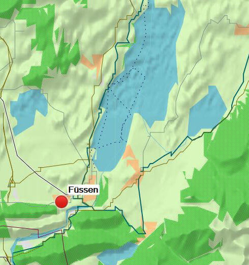 Karte Füssen: Wandern im König-Ludwig-Land, 8-tägige geführte Standortwanderreise