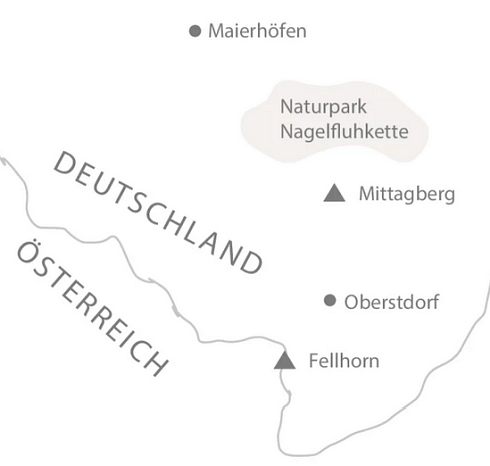 Karte Gipfel und Almen im Oberallgäu individuell, 8-tägige individuelle Alpenreise ohne Gruppe und Reiseleiter