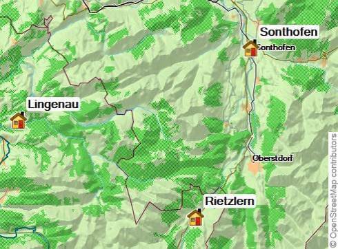 Karte Mountainbike-Rundtour im Kleinwalsertal und Oberallgäu, 5-tägige geführte Mountainbike-Rundtour mit Gepäcktransport