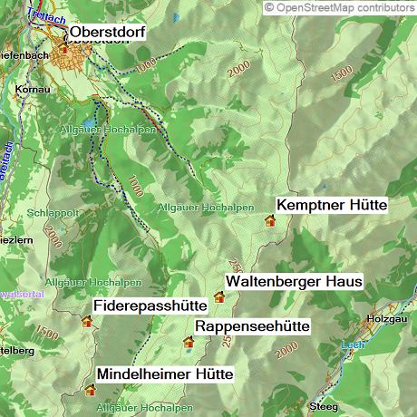 Karte Steinbocktour - über den Grat der Allgäuer Hochalpen, 6-tägige geführte Trekkingtour
