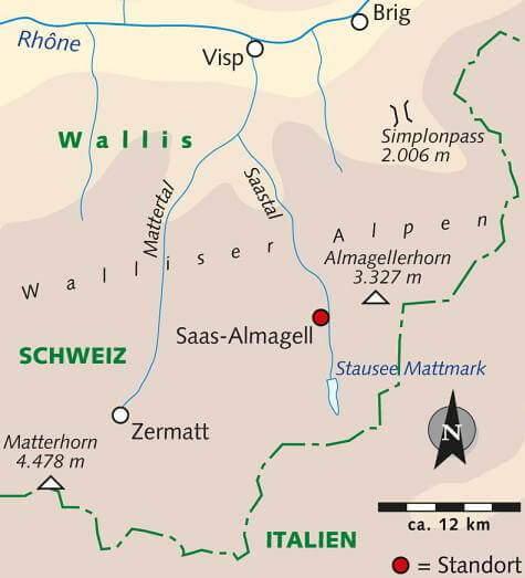 Karte Winterwanderwoche im Saastal, 8-tägige geführte Winterwanderwoche