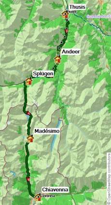 Karte Via Spluga, dem schönsten Weg über die Alpen