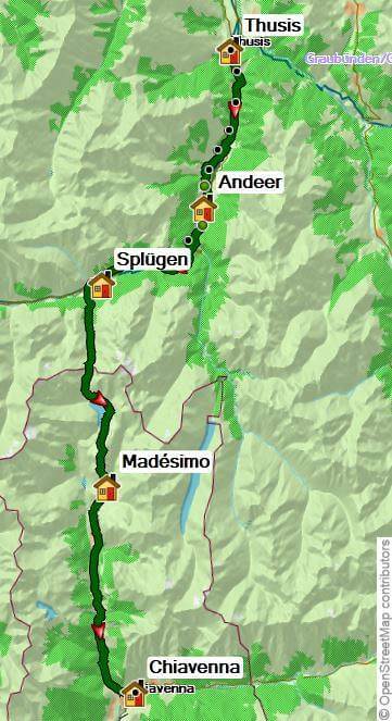 Karte Via Spluga - der schönste Weg über die Alpen individuell, 7-tägige individuelle Trekkingtour mit Gepäcktransport