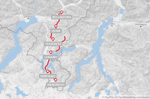 Karte Tessiner Höhepunkte individuell (mit Gepäcktransport), 7-tägige individuelle Trekkingtour mit Gepäcktransport