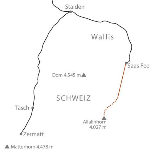 Karte Hochtouren für Einsteiger in den Walliser Alpen, 6-tägige geführte Hochtour