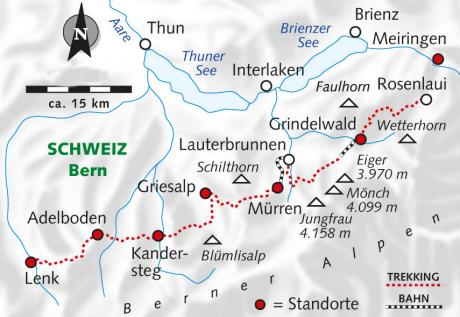 Karte Auf dem Bärentrek durch die Alpen (geführt), 8-tägige geführte Trekkingtour mit Gepäcktransport