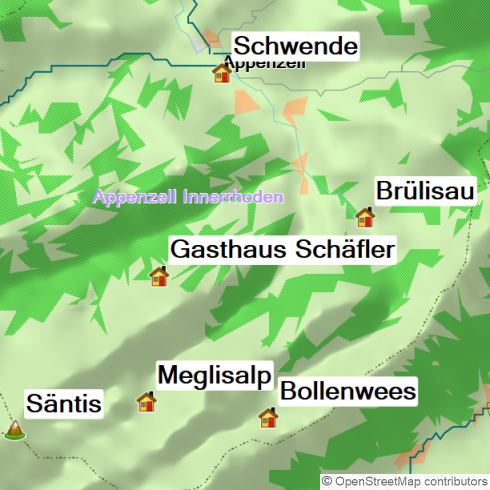Karte Appenzell - Höhepunkte der Nordschweiz, 4-tägige geführte Trekkingtour