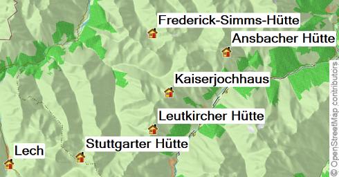 Karte Lechtal-Durchquerung auf dem E4, 6-tägige geführte Trekkingtour