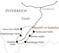 Karte Wandern Stubaier Höhenweg mit Gepäcktransport