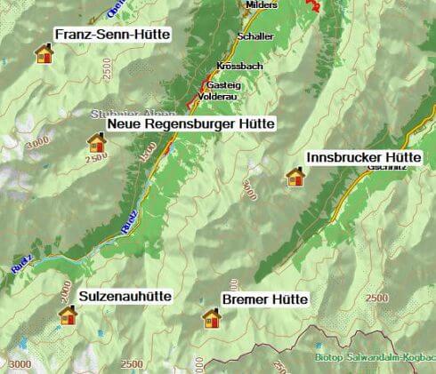 Karte Stubaier Höhenweg, 6-tägige geführte Trekkingtour