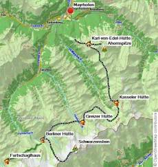 Karte Berliner Höhenweg mit Ahornspitze