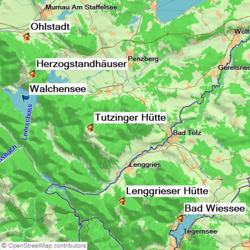 Karte Vom Walchensee zum Tegernsee, 4-tägige geführte Wanderreise
