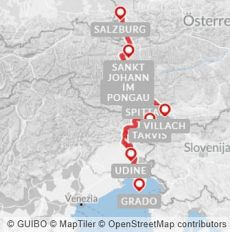 Karte Der Alpe-Adria Radweg individuell: Von Salzburg nach Grado, 9-tägige individuelle Radreise mit Gepäcktransport