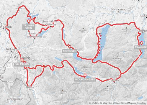 Karte Radreise Salzkammergut Seenrundfahrt individuell, 7-tägige individuelle Radreise mit Gepäcktransport