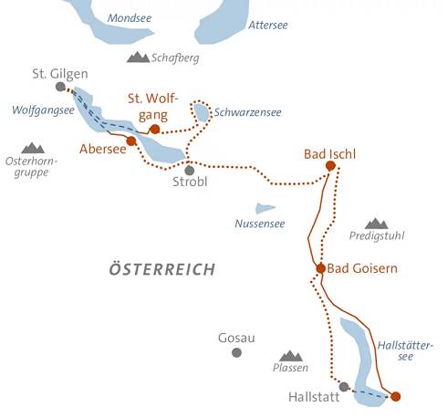 Karte Genusswandern im Salzkammergut individuell mit Gepäcktransport, 8-tägige individuelle Wanderreise mit Gepäcktransport