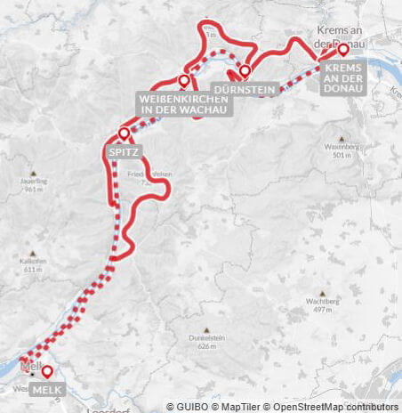 Karte Welterbesteig Wachau individuell, 8-tägige individuelle Wanderreise mit Gepäcktransport
