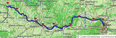 Karte Donauradweg von Passau nach Wien, Radreise