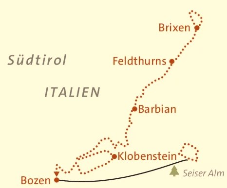 Karte Kastanienweg von Brixen nach Bozen individuell, 8-tägige individuelle Alpenreise mit Gepäcktransport