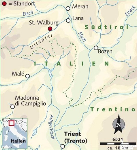 Karte Unverfälschtes Südtirol: Wandern im Ultental, 11-tägige geführte Alpenreise