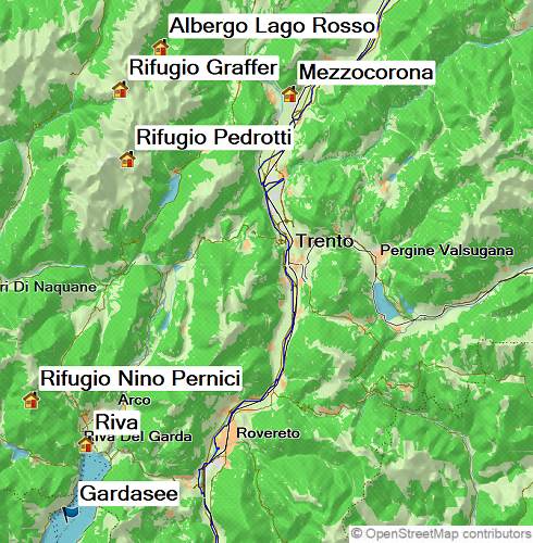 Karte Von den Brenta-Dolomiten zum Gardasee, 7-tägige geführte Trekkingtour