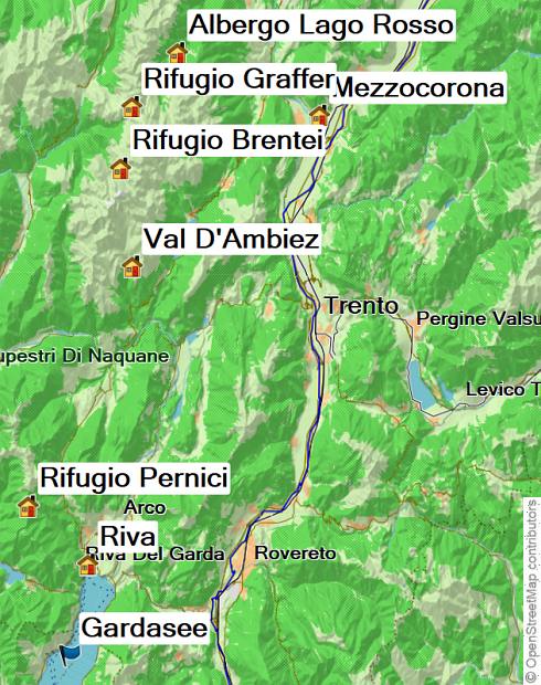 Karte Brenta-Dolomiten zum Gardasee, 7-tägige geführte Trekkingtour