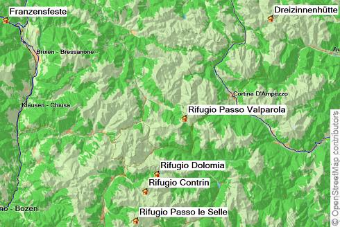 Karte Die Höhepunkte der Dolomiten, 6-tägige geführte Trekkingtour