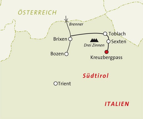 Karte Südtirol - Sextener Dolomiten, 7-tägige geführte Alpenreise