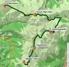 Karte Dolomitenwanderung im Rosengarten