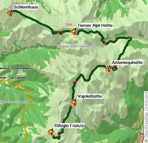 Karte Zu Fuß durch König Laurins Rosengarten, 6-tägige geführte Trekkingtour