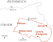 Karte Wanderreise Dolomiten Durchquerung