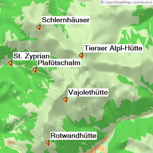 Karte Dolomiten Rosengarten Wanderung, 6-tägige geführte Trekkingtour