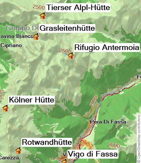 Karte Rosengarten Klettersteige, 6-tägige geführte Klettersteigtour