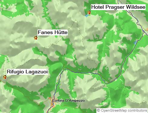 Karte Dolomiten Höhenweg Nr. 1 (mit Gepäcktransport), 7-tägige geführte Trekkingtour mit Gepäcktransport
