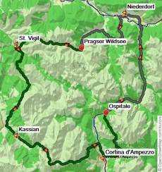 Karte zur Wanderreise Dolomiten Höhenwege