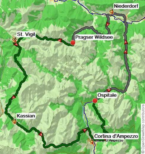 Karte Dolomiten Höhenwege individuell, 7-tägige individuelle Wanderreise mit Gepäcktransport